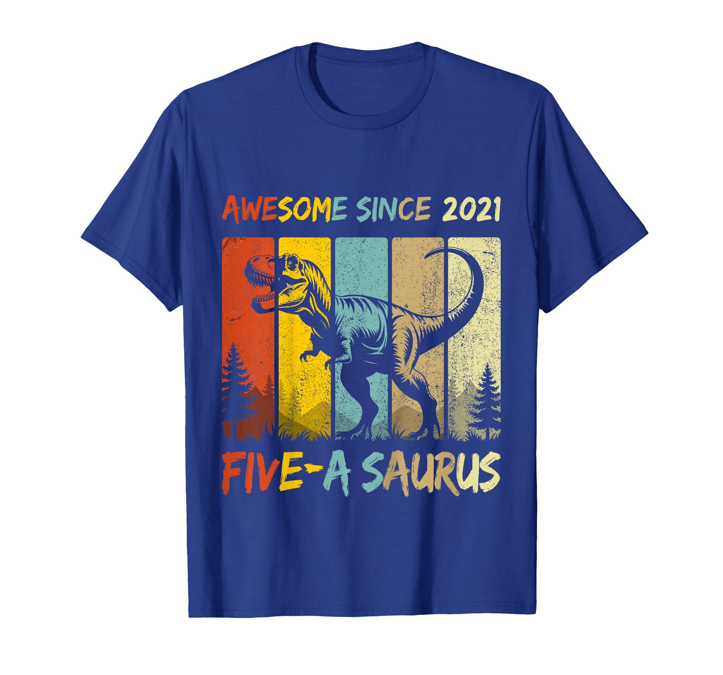 Kids 5 Year Old Dinosaur 5th Birthday Five Saurus Boys Born 2021 T-Shirt