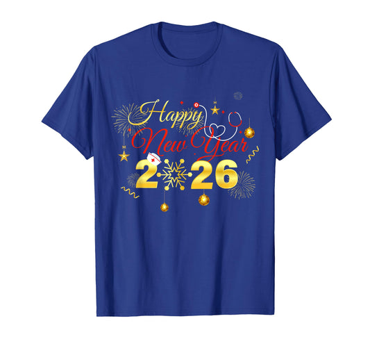 Happy New Year 2026 Fireworks Nurse Stethoscope NYE Party T-Shirt