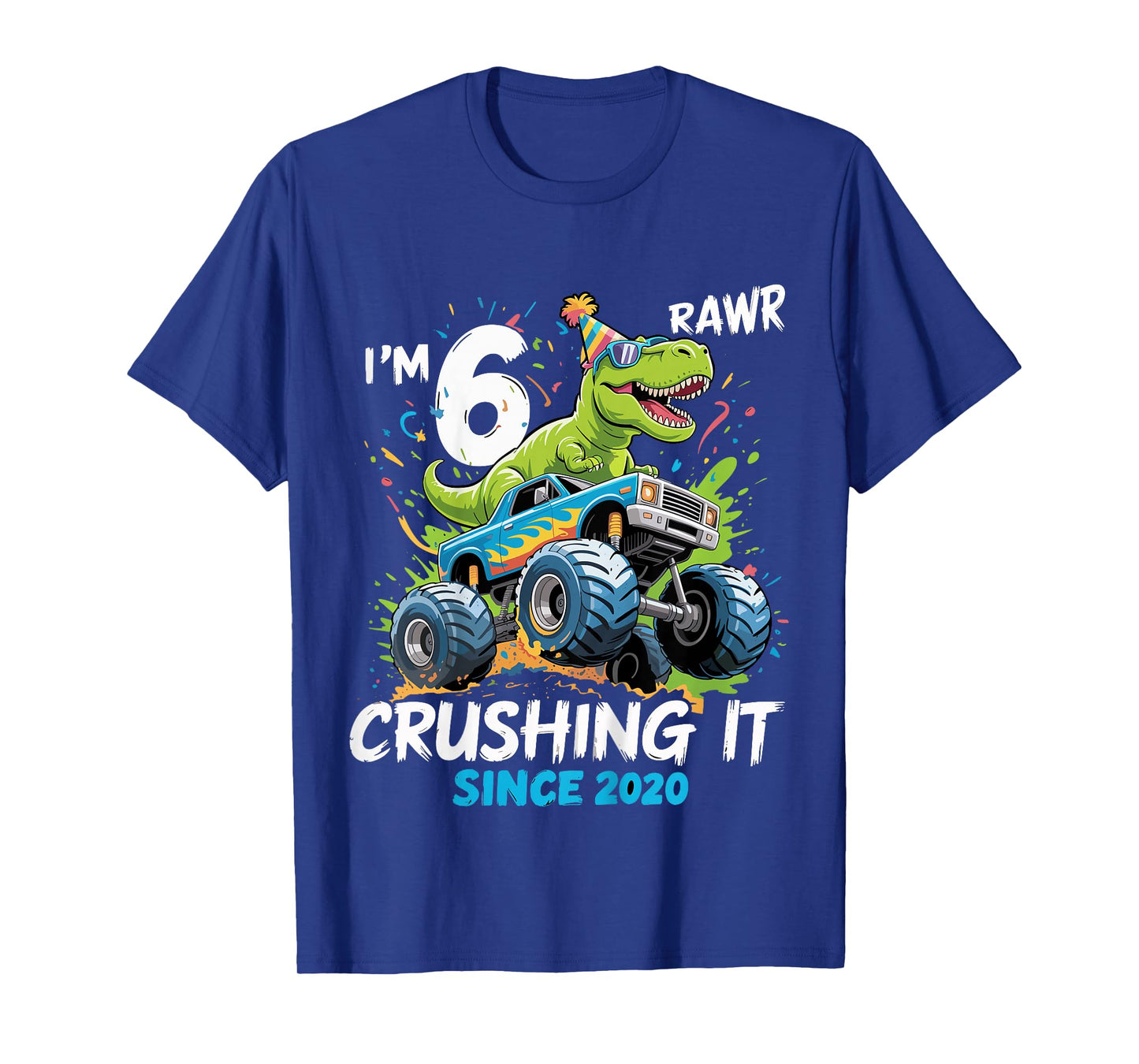 Kids 6th Birthday Monster Truck Dinosaur 6 Year Old boy Born 2020 T-Shirt