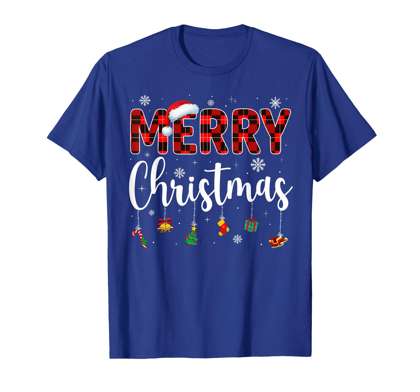 Merry Christmas Buffalo Plaid Red Santa Family Xmas Pajamas T-Shirt