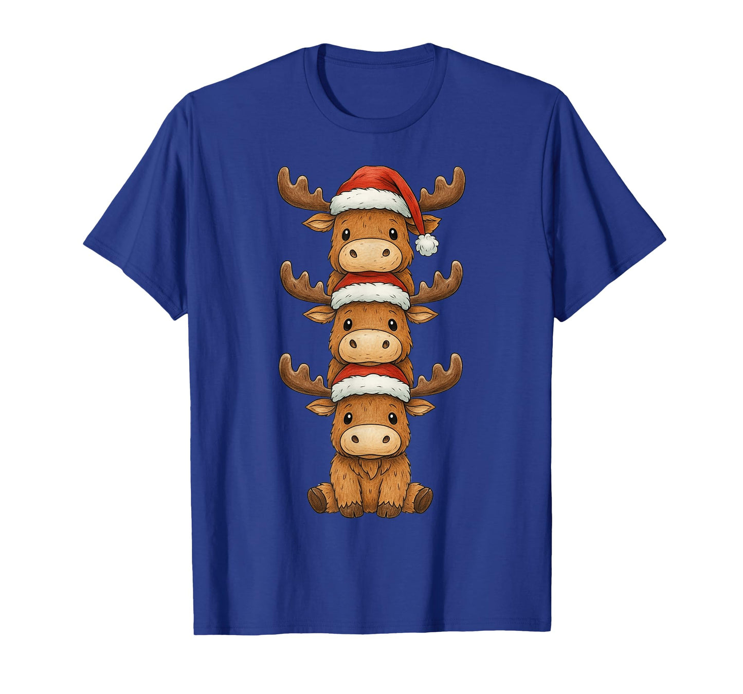 Moose Christmas Cute Animals Stacks Santa Hat Moose Mama T-Shirt