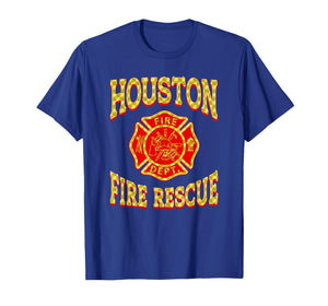 Retro Houston Fire Department Patch Flag Texas Firefighter T-Shirt