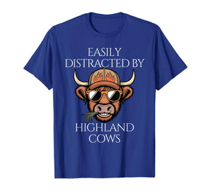 Easily Distracted by Highland Cows Cute Cattle Lover Farmers T-Shirt