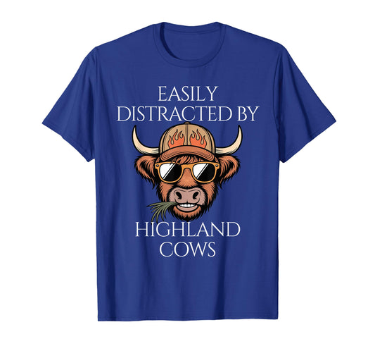 Easily Distracted by Highland Cows Cute Cattle Lover Farmers T-Shirt