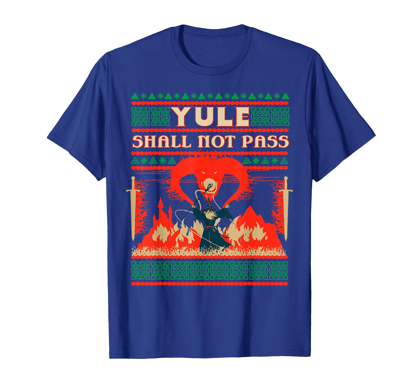 Yule Shall Not Pass Wizard Battle Festive Fantasy Graphic T-Shirt