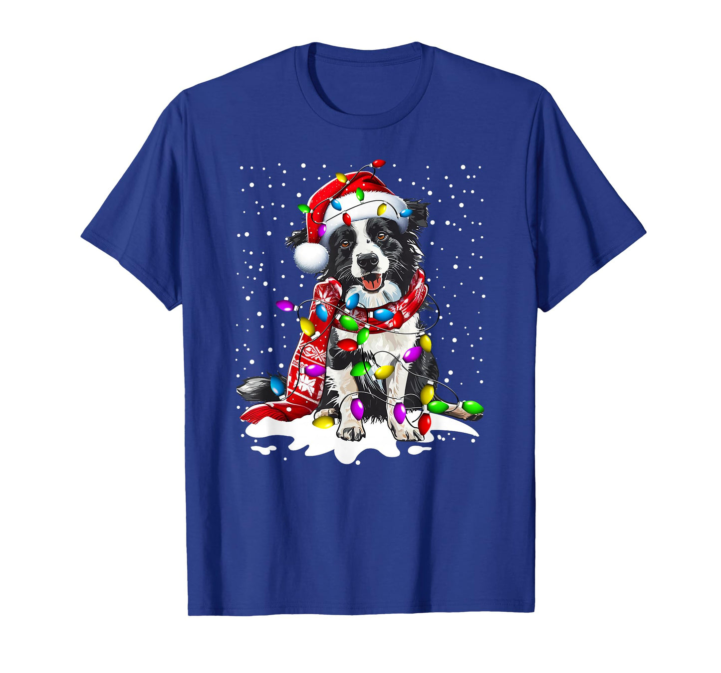 Border Collie Dog Lighting Xmas Santa Hat Christmas T-Shirt
