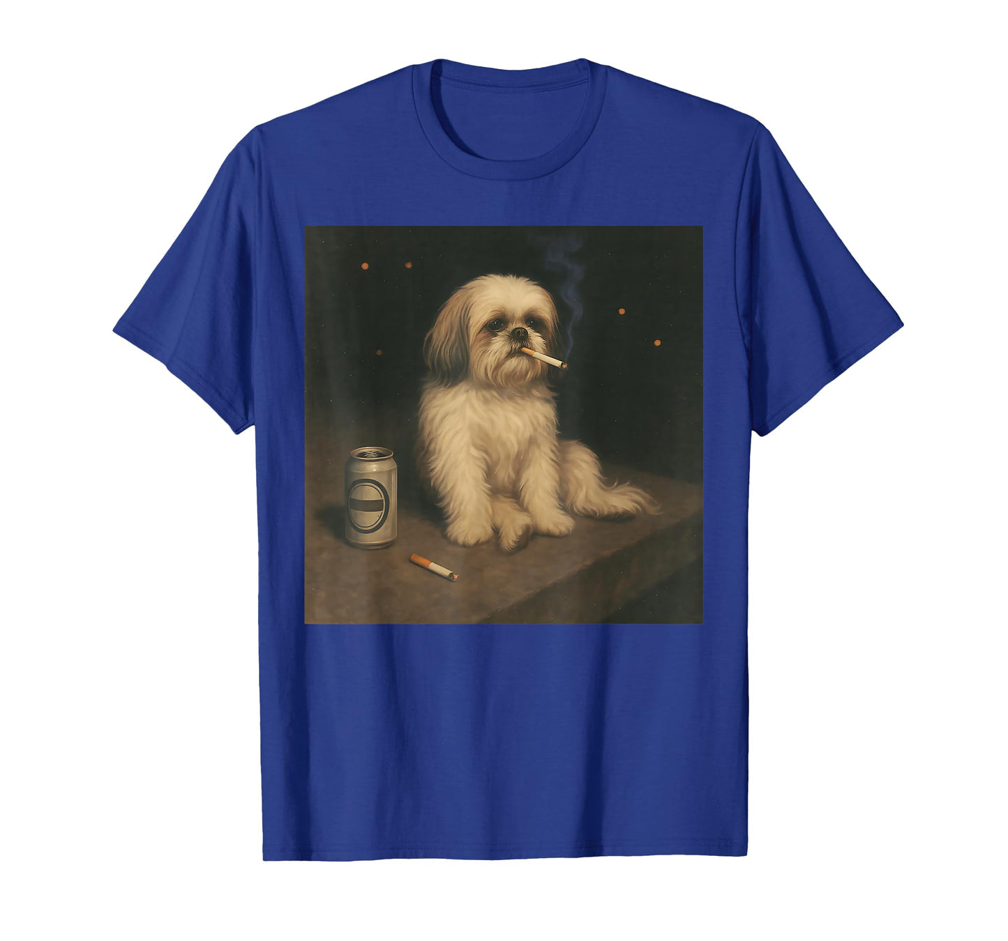 Vintage Shih Tzu Night Mood Funny Dog Smoking Drinking Meme T-Shirt