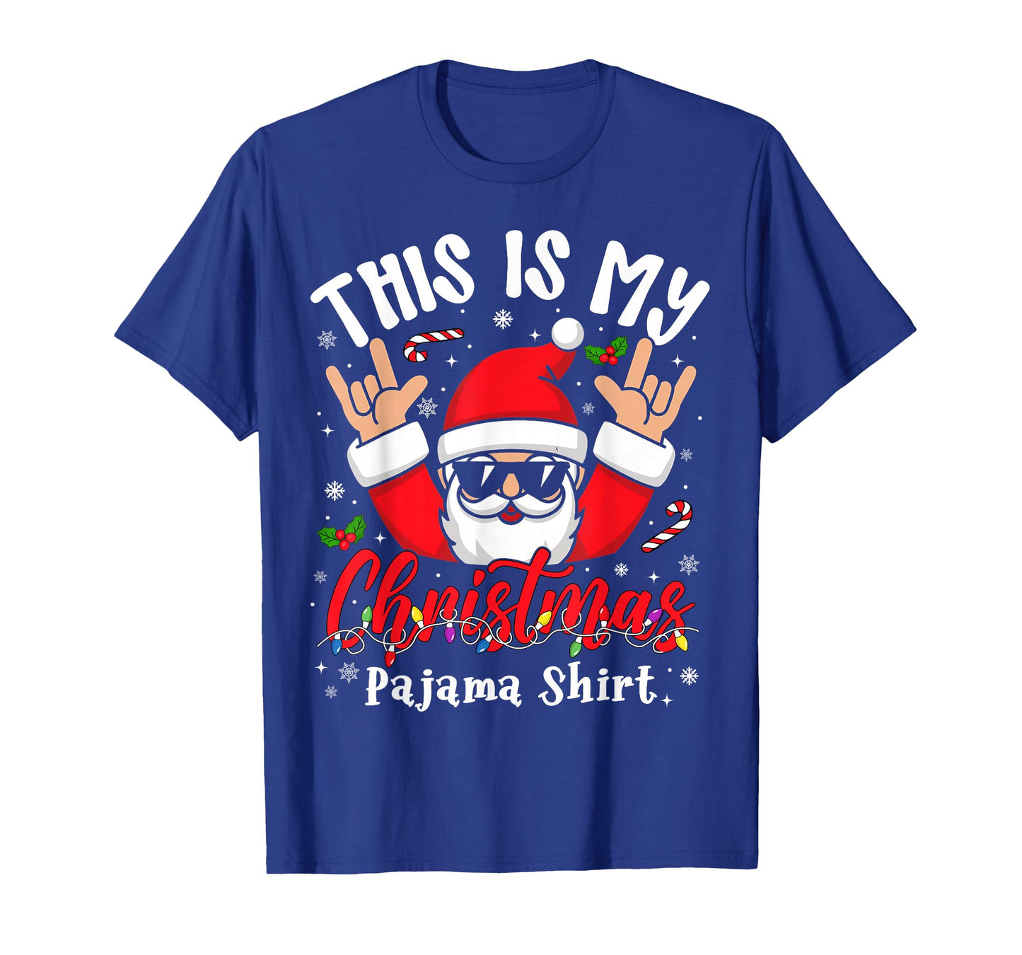 This is My Christmas Pajama Shirt Sunglasses Santa Rock On T-Shirt