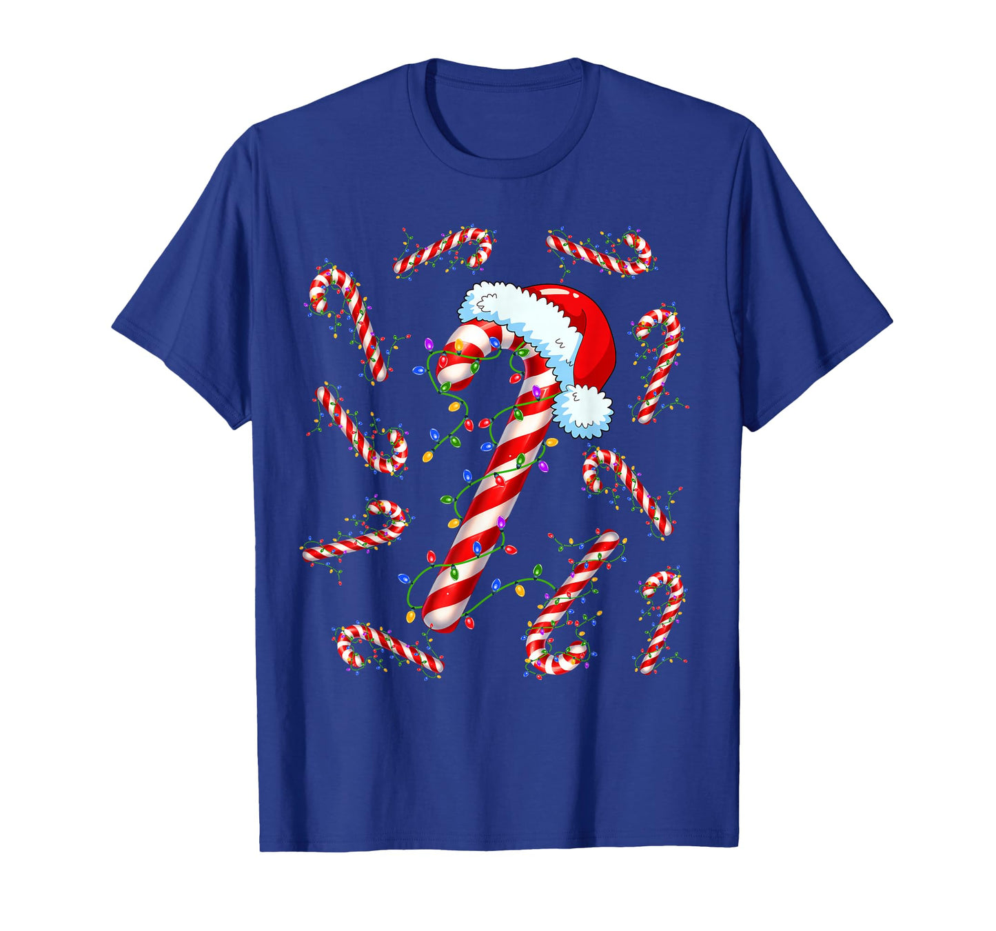 Candy Cane Santa Christmas Red and White Funny Xmas Lights T-Shirt