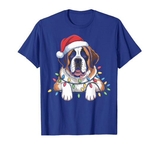 Saint Bernard Dog Christmas Lights Santa Gifts T-Shirt