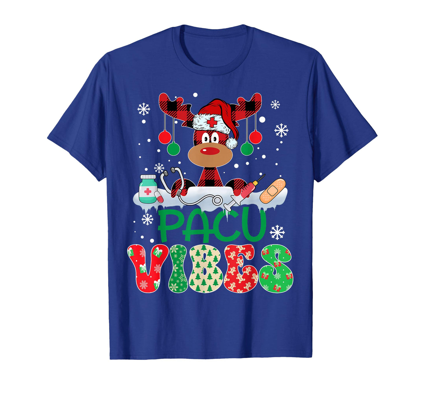 Red Plaid Reindeer Santa Hat Pacu Vibes Nurse Christmas T-Shirt
