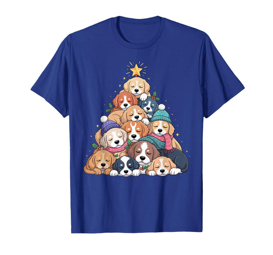 Cute Dog Puppy Christmas Tree for Family Men Women Kids T-Shirt