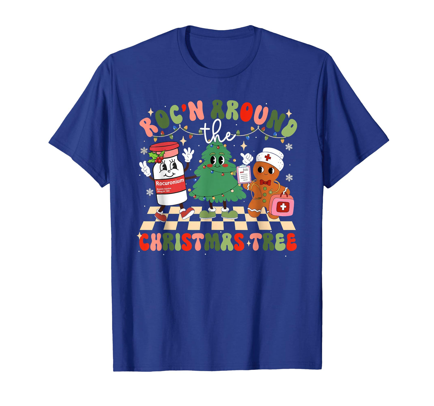 ROC’n Around The Christmas Tree ICU CVICU Nurse Groovy Retro T-Shirt