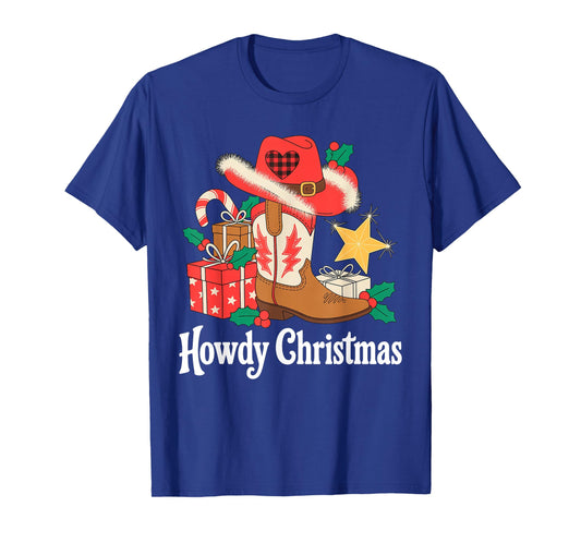 Howdy Christmas Xmas Cowboy Boots Western Men Women Kids T-Shirt