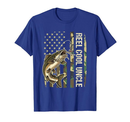 Vintage Reel Cool Uncle Catfish Fishing Camo Flag Fisherman T-Shirt