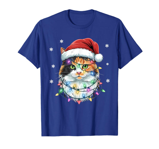 Christmas Lights Cat Santa Hat Xmas Funny Christmas Cat T-Shirt