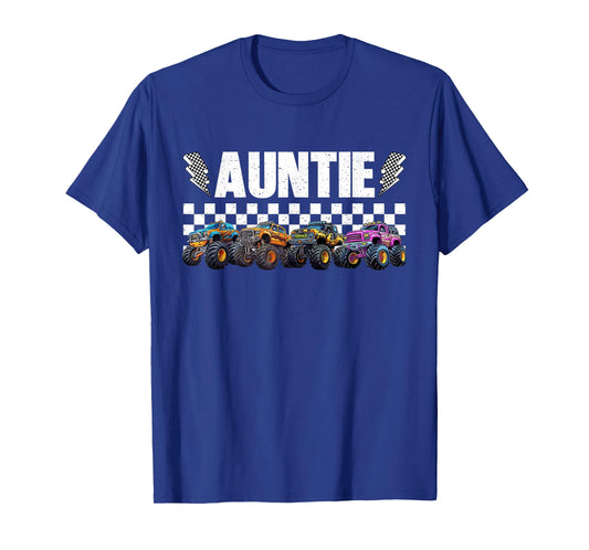 Auntie Retro Monster Truck Family Crew Birthday Matching T-Shirt