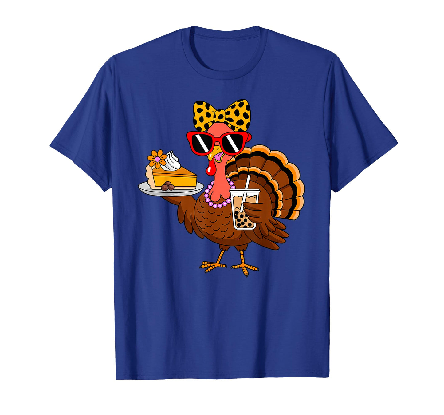 Turkey Drinking Coffee Bow Turkey Day Thanksgiving Womens T-Shirt