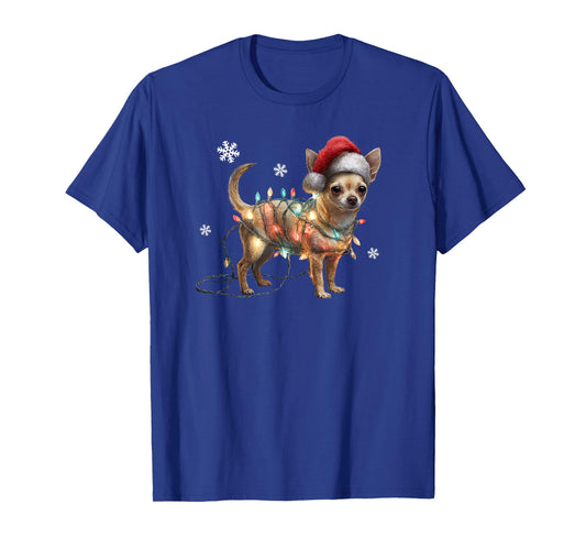 Funny Chihuahua Dog Santa Merry Christmas Lights T-Shirt