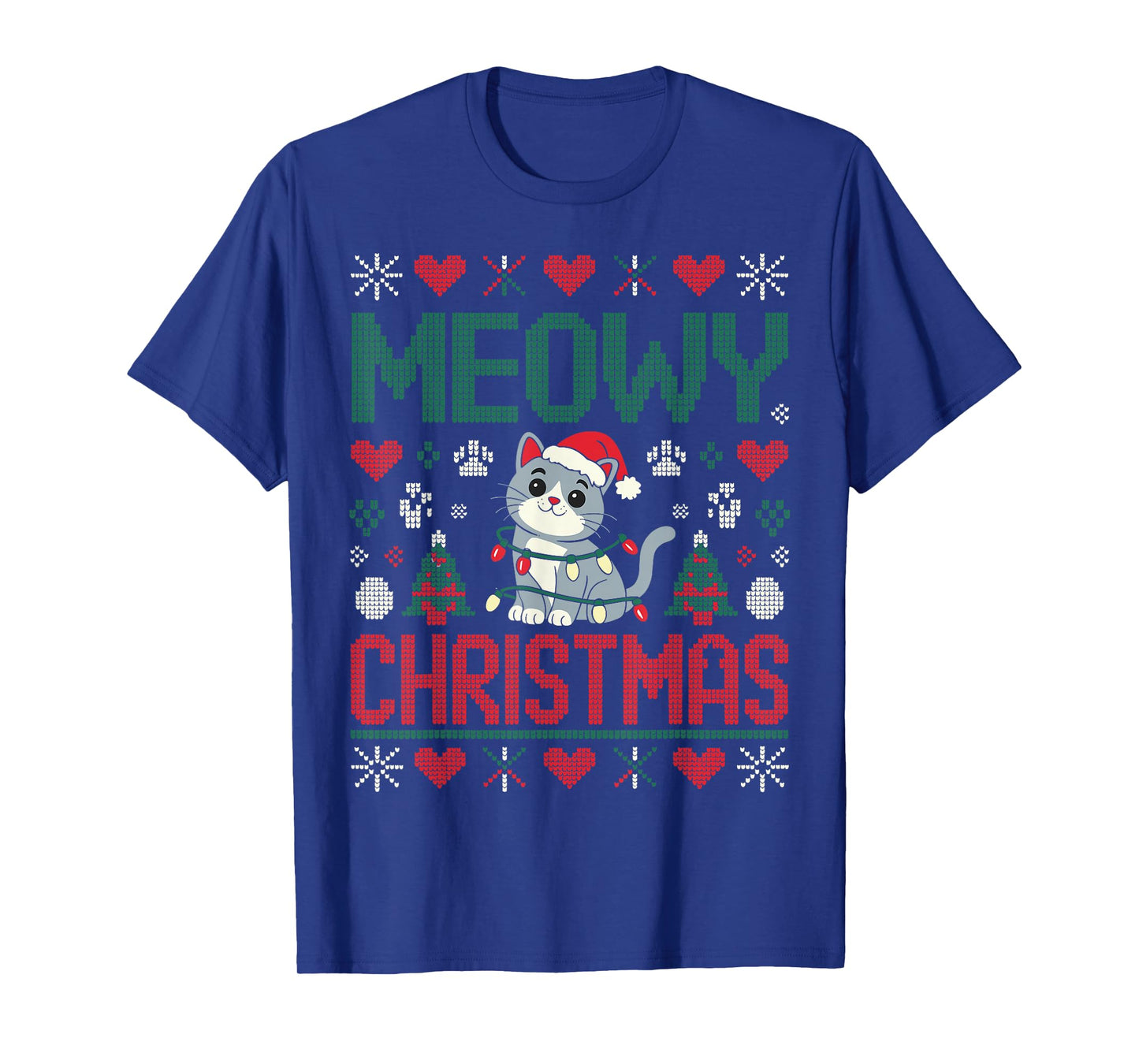 Funny Meowy Christmas Ugly Xmas Cute Lights CAT Santa Family T-Shirt