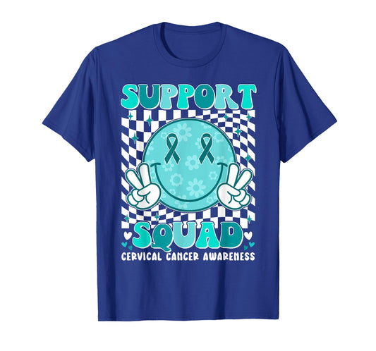 Groovy Cervical Cancer Awareness Men Women Support Squad T-Shirt