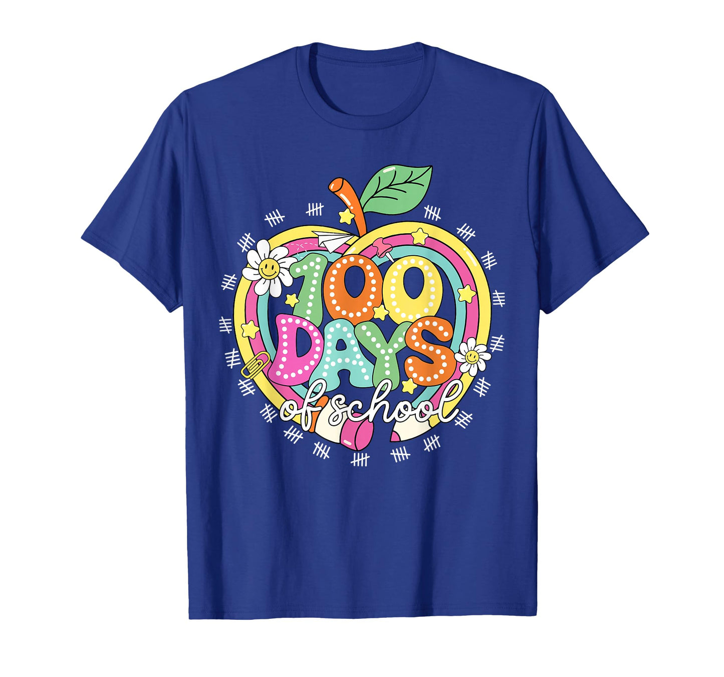 Happy 100 Days of School Apple Pencil Boys Girls Teachers T-Shirt