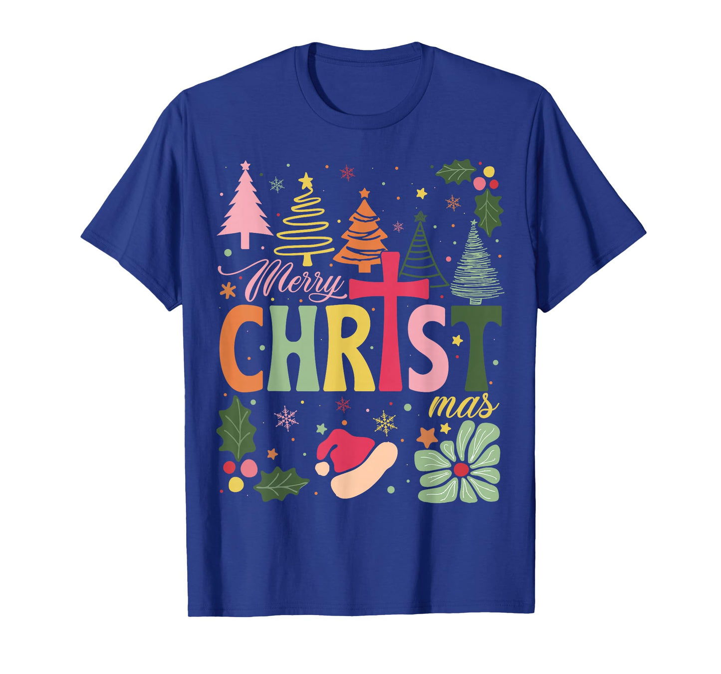 Merry Christ mas Boho Floral Religious Christian Jesus Xmas T-Shirt