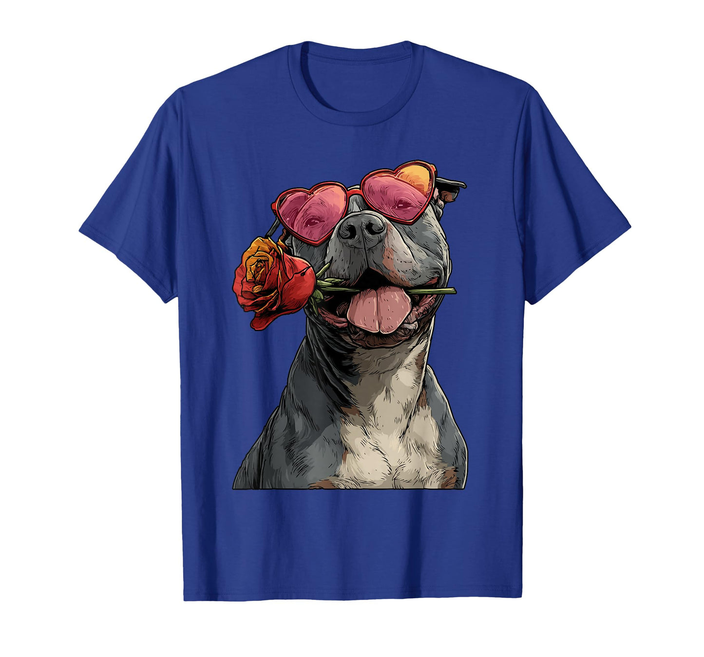 Cute Pit Bull with Heart Glasses Rose Valentine's Day Dog T-Shirt