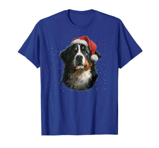 Fun Bernese Mountain Dog Christmas Lights Santa Hat T-Shirt