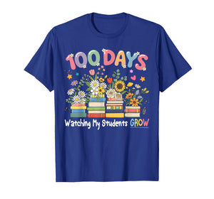 100th Day of School Teacher Women Floral Books T-Shirt