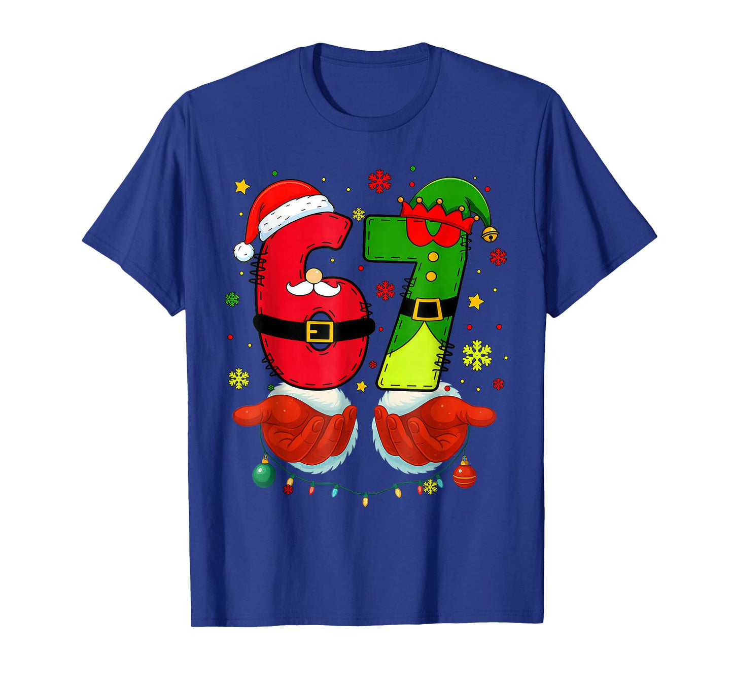 Funny Six Seven 67 Meme 6 7 Christmas Santa Hand Boys Teens T-Shirt