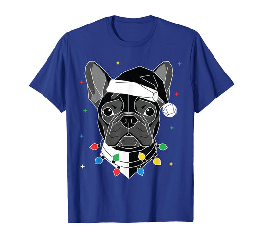 Geometric French Bulldog Santa Hat Christmas Xmas Dog Dad T-Shirt