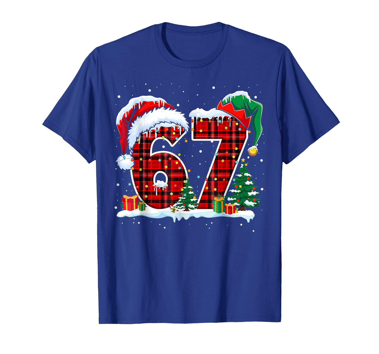 Funny Six Seven 6 7 Meme 67 Christmas Red Plaid Xmas Pajamas T-Shirt