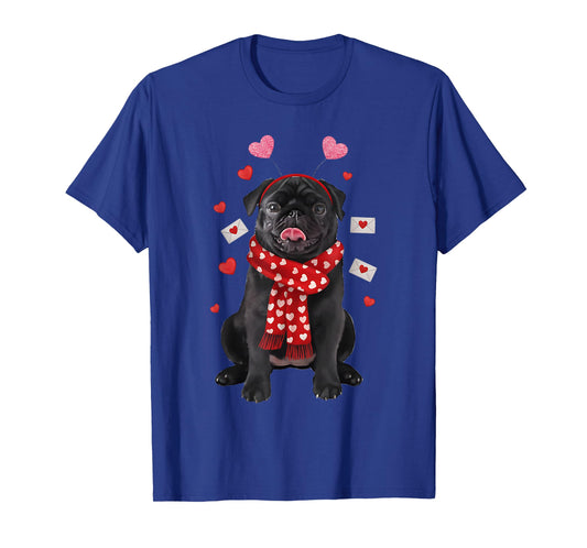 Cute Pug Valentine’s Day Dog Mom - Funny Black Pug Dog Lover T-Shirt