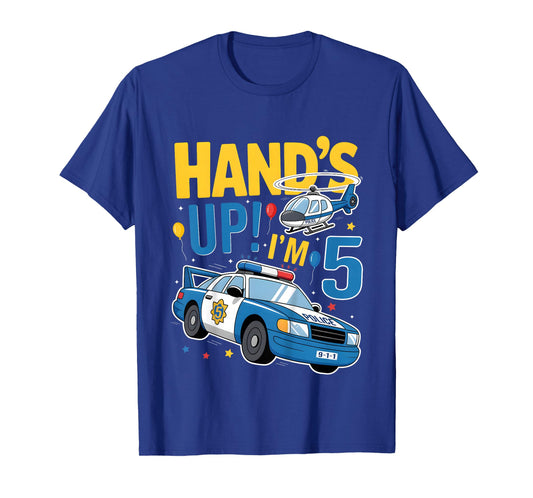 Police 5th Birthday Boy Girl 5 Year Old Policeman Police Car T-Shirt