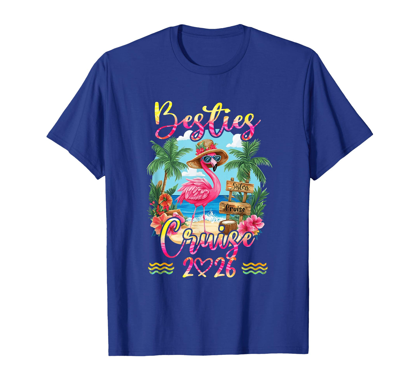 Besties Cruise 2026 Tie Dye Flamingo Cruise Squad Girls Trip T-Shirt