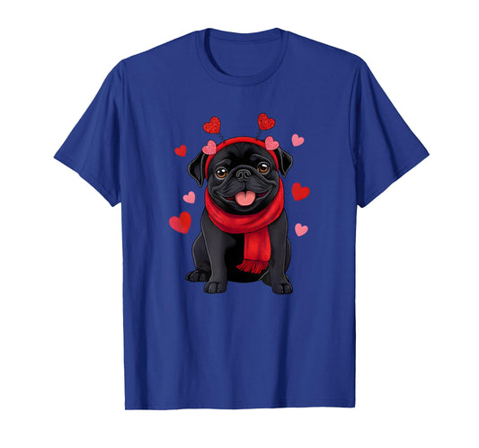 Black Pug Dog Valentine Hearts Pajama Men Women T-Shirt