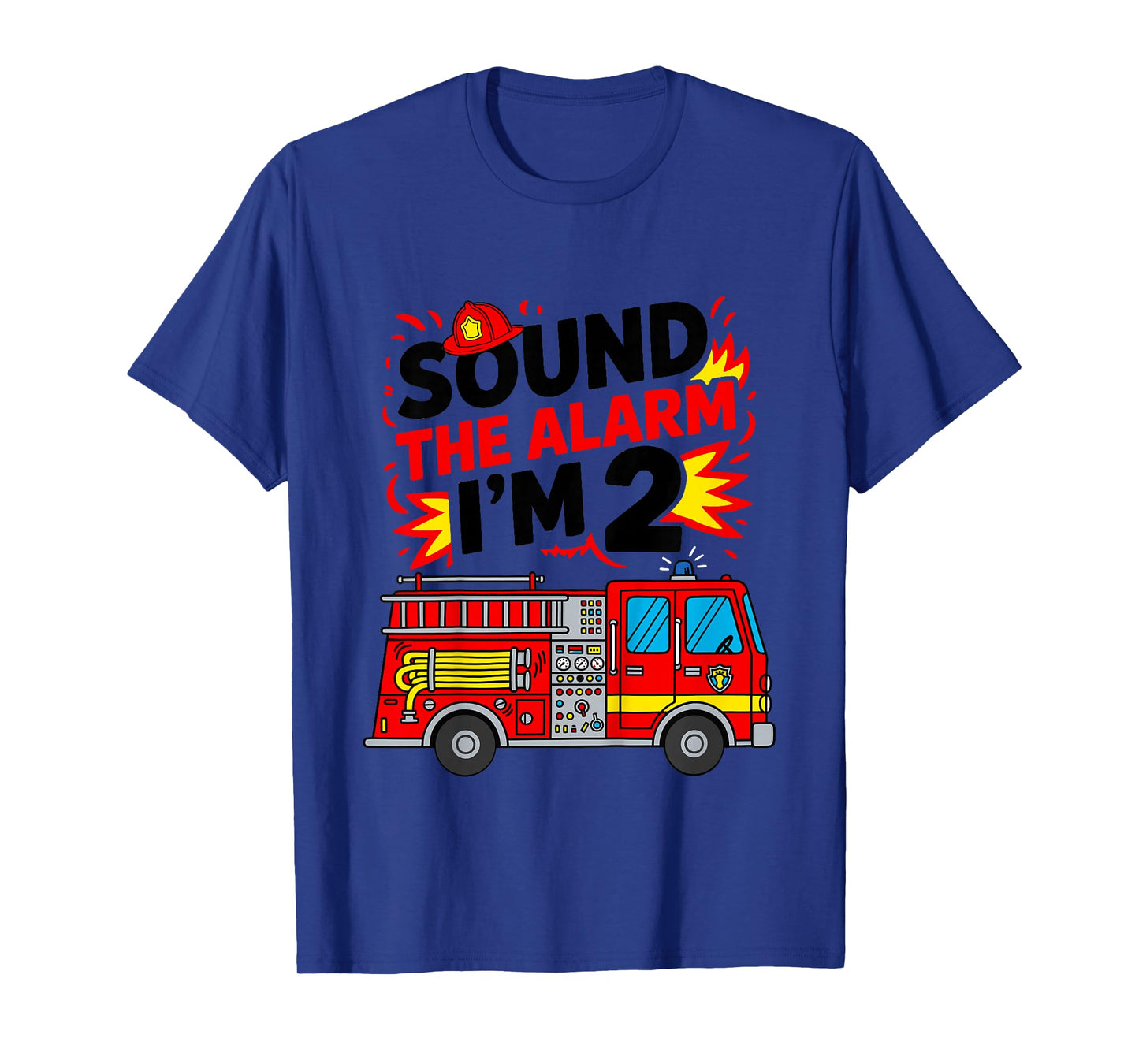 Kids Sound The Alarm I'm 2 Fire Truck 2nd Birthday Boys Kids T-Shirt