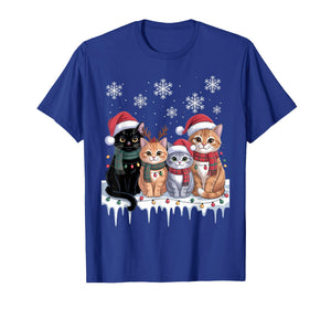 Funny Holiday Lights Meowy Christmas Black Cat Santa Hat T-Shirt