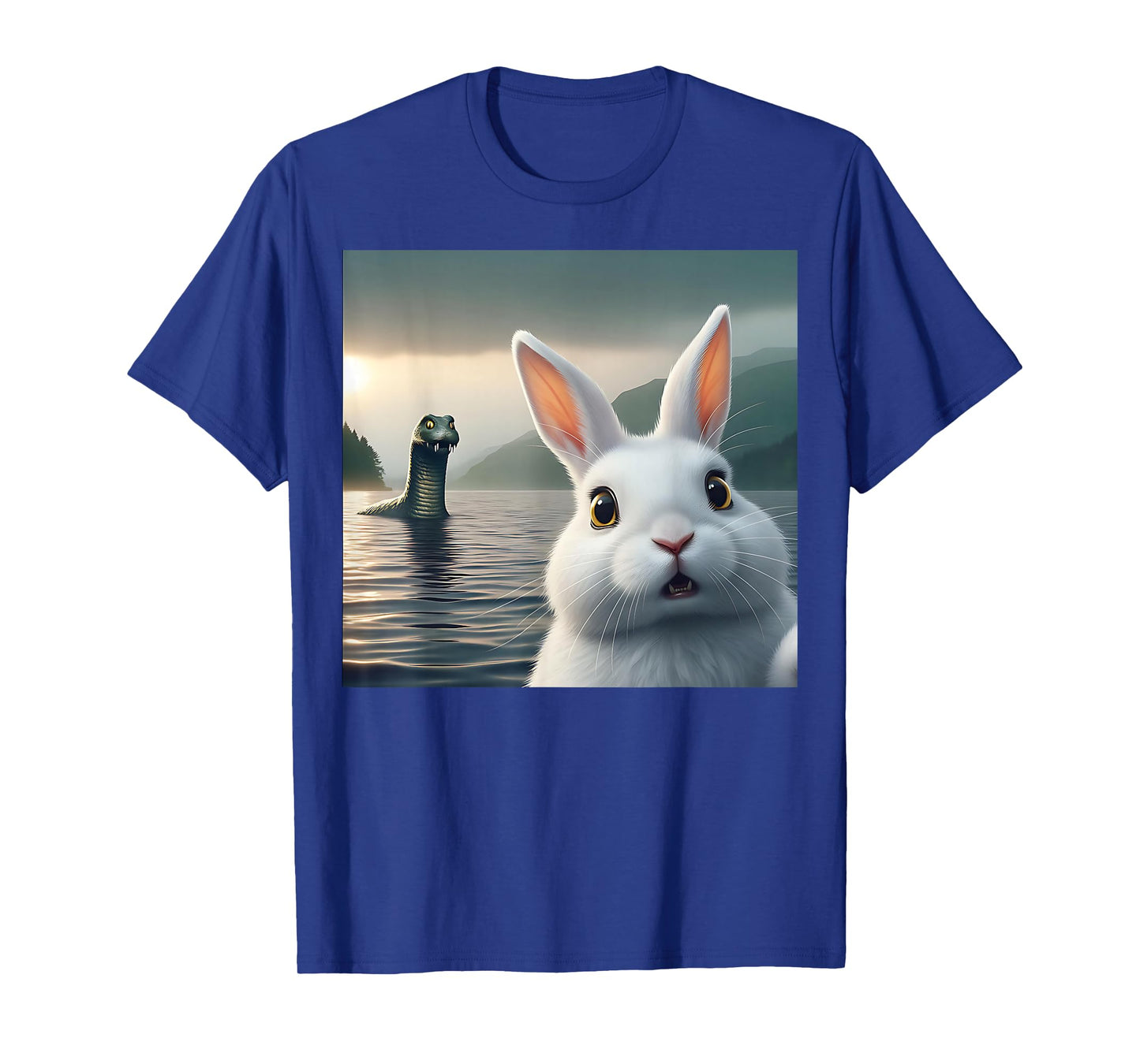 Surprised Rabbit Selfie with Loch Ness Monster Nessie Funny T-Shirt