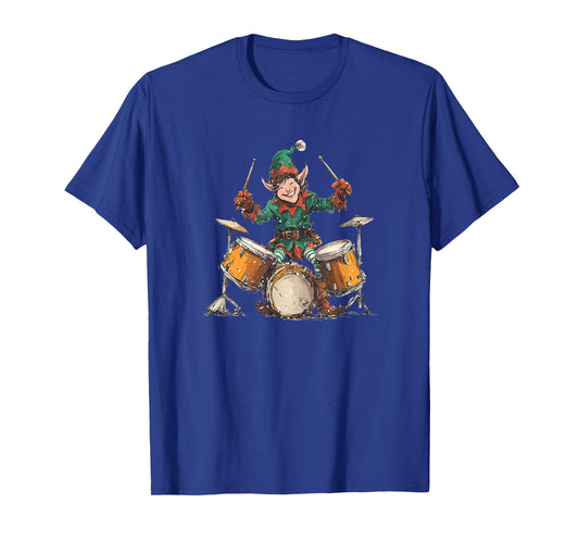 Awesome Xmas Elf with Cool Drums for Drumming Lovers T-Shirt