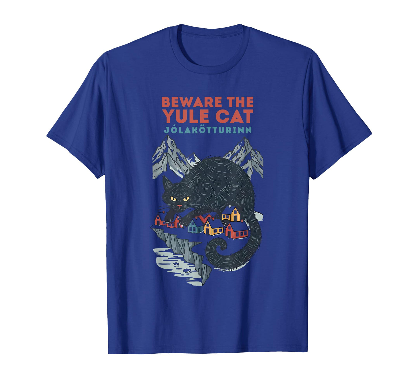 Funny Retro Yule Cat Beware The Jolakotturinn Dark Christmas T-Shirt