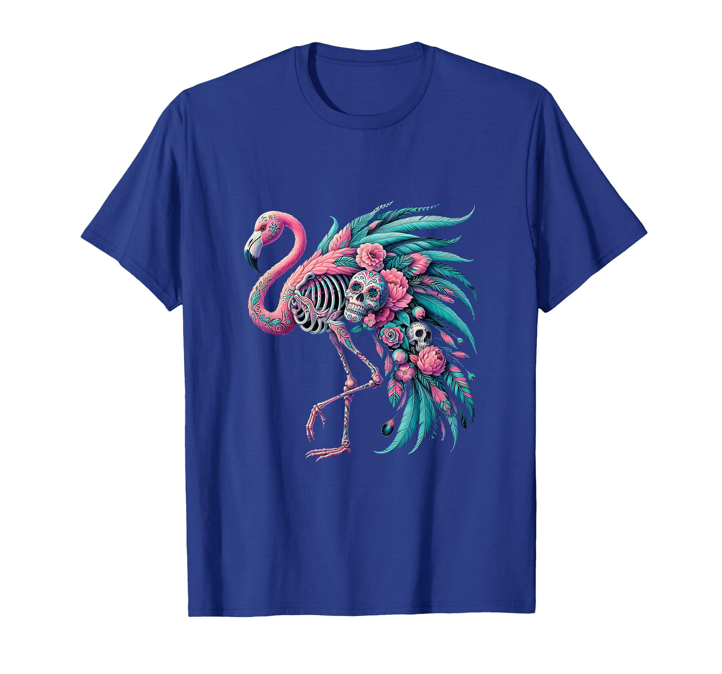 Womens Sugar Skull Mexican Flamingo Dia De Los Muertos T-Shirt