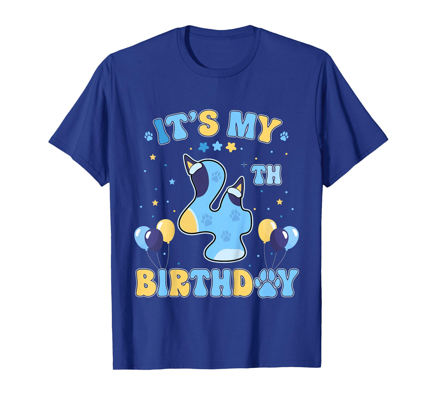 Kids Its My 4th Birthday Party Blue Dog Funny 4 Year Old Boy Girl T-Shirt