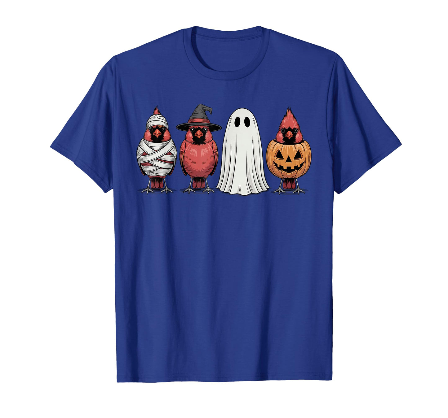 Spooky Ghost Red Cardinal Bird Pumpkin Halloween Skeleton T-Shirt