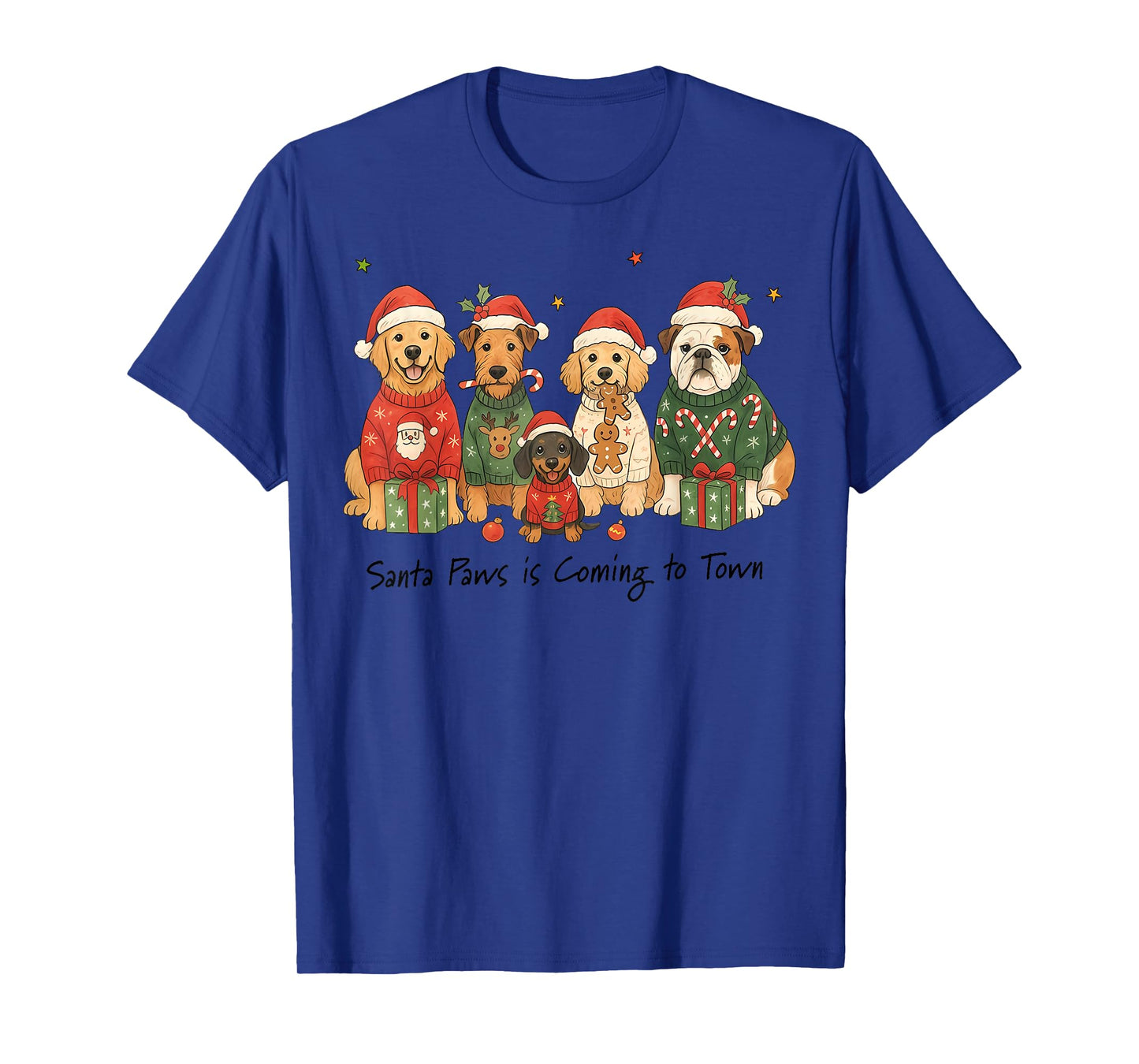 Funny Dog Santa Paws is Coming to Town Cute Christmas Dog T-Shirt