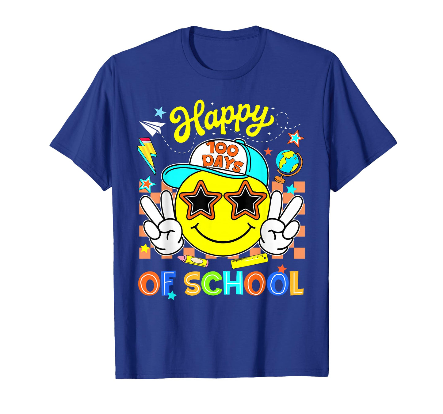 Happy 100th Day of School Smile Face Boy Teacher Sunglasses T-Shirt