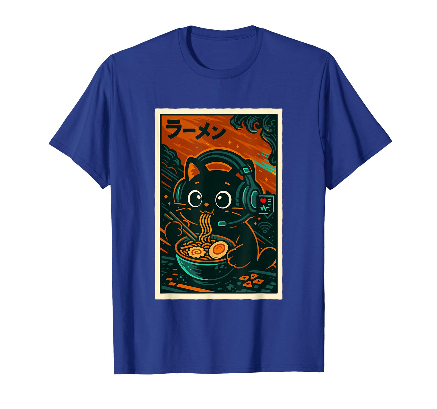 Retro Vintage Japanese Kawaii Slurping Ramen Cat Gamer T-Shirt