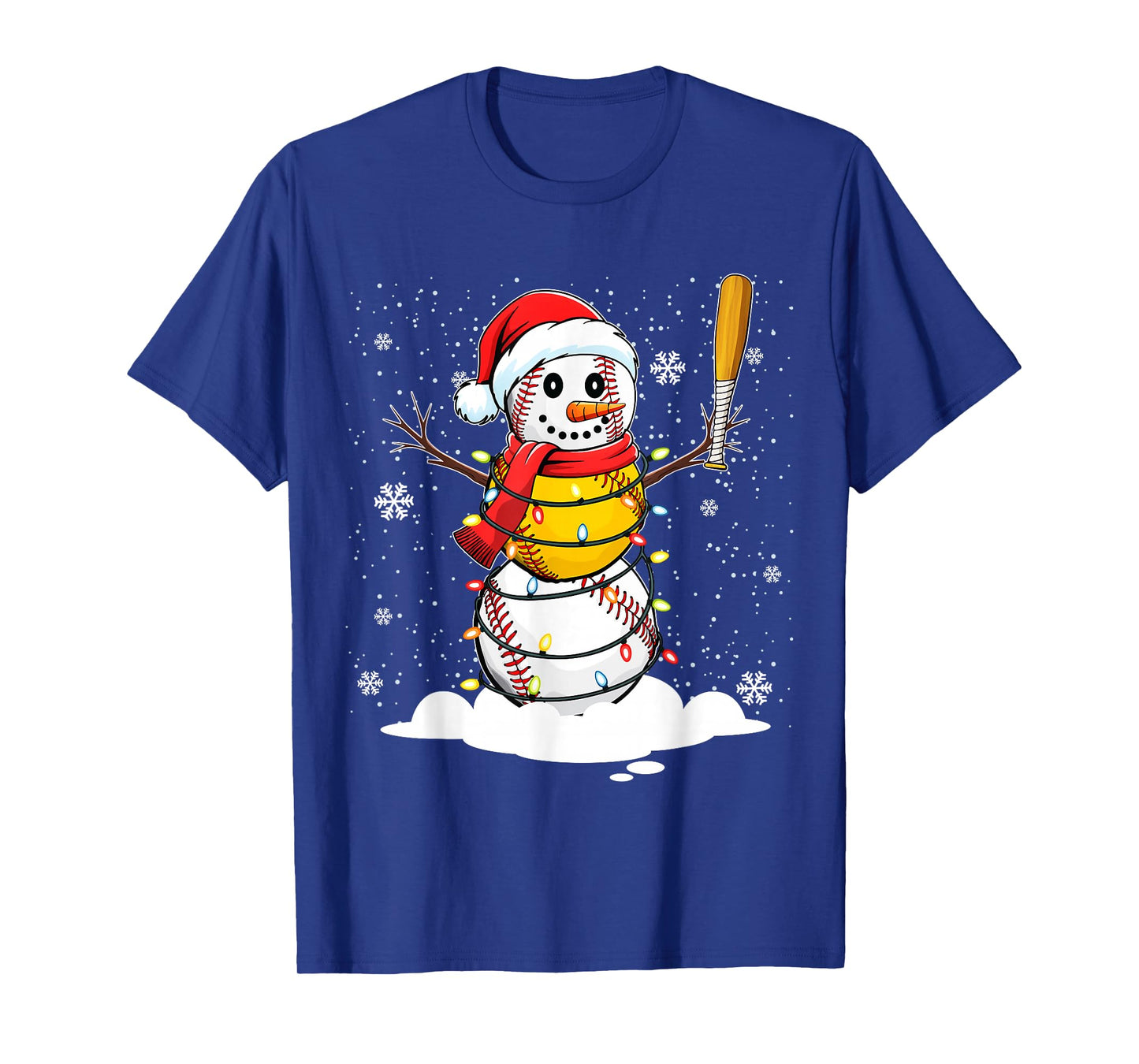 Santa Hat Snowman Xmas Funny Baseball Softball Christmas T-Shirt