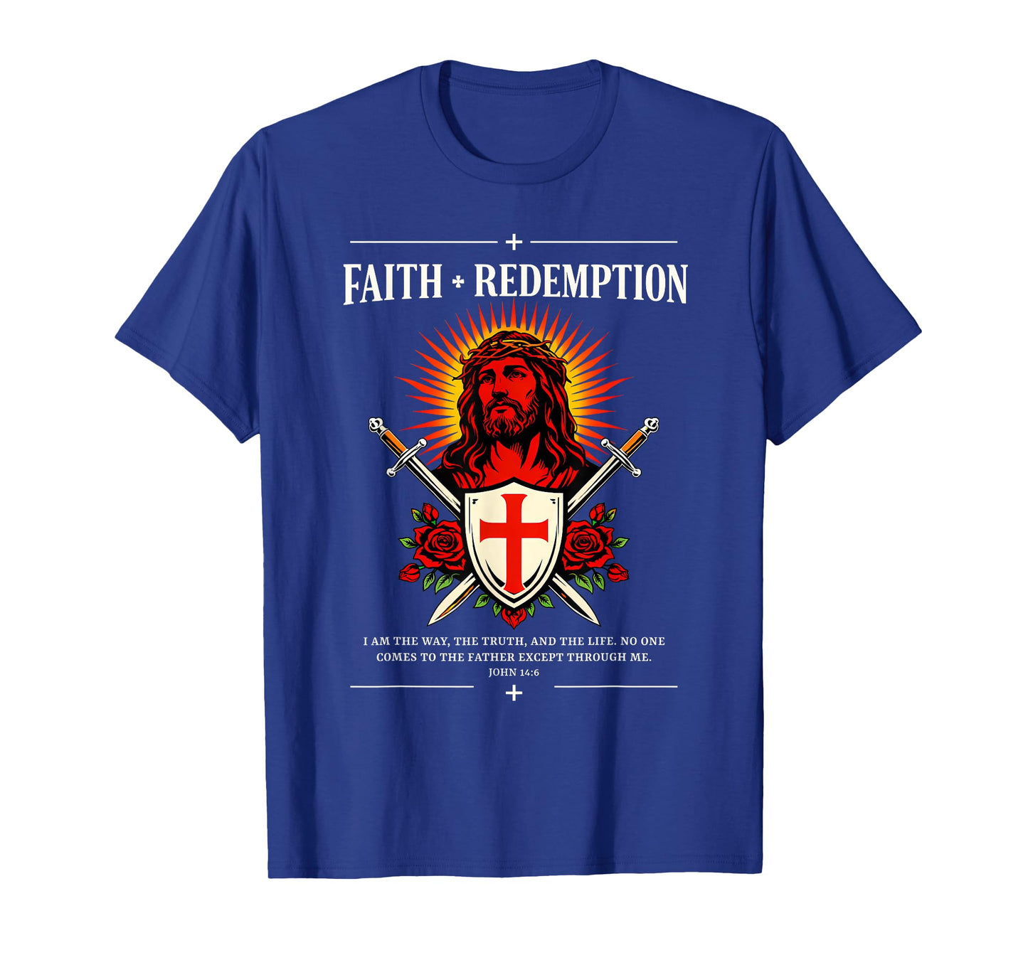 Faith + Redemption Jesus John 14:6 Christian Gothic Crest T-Shirt